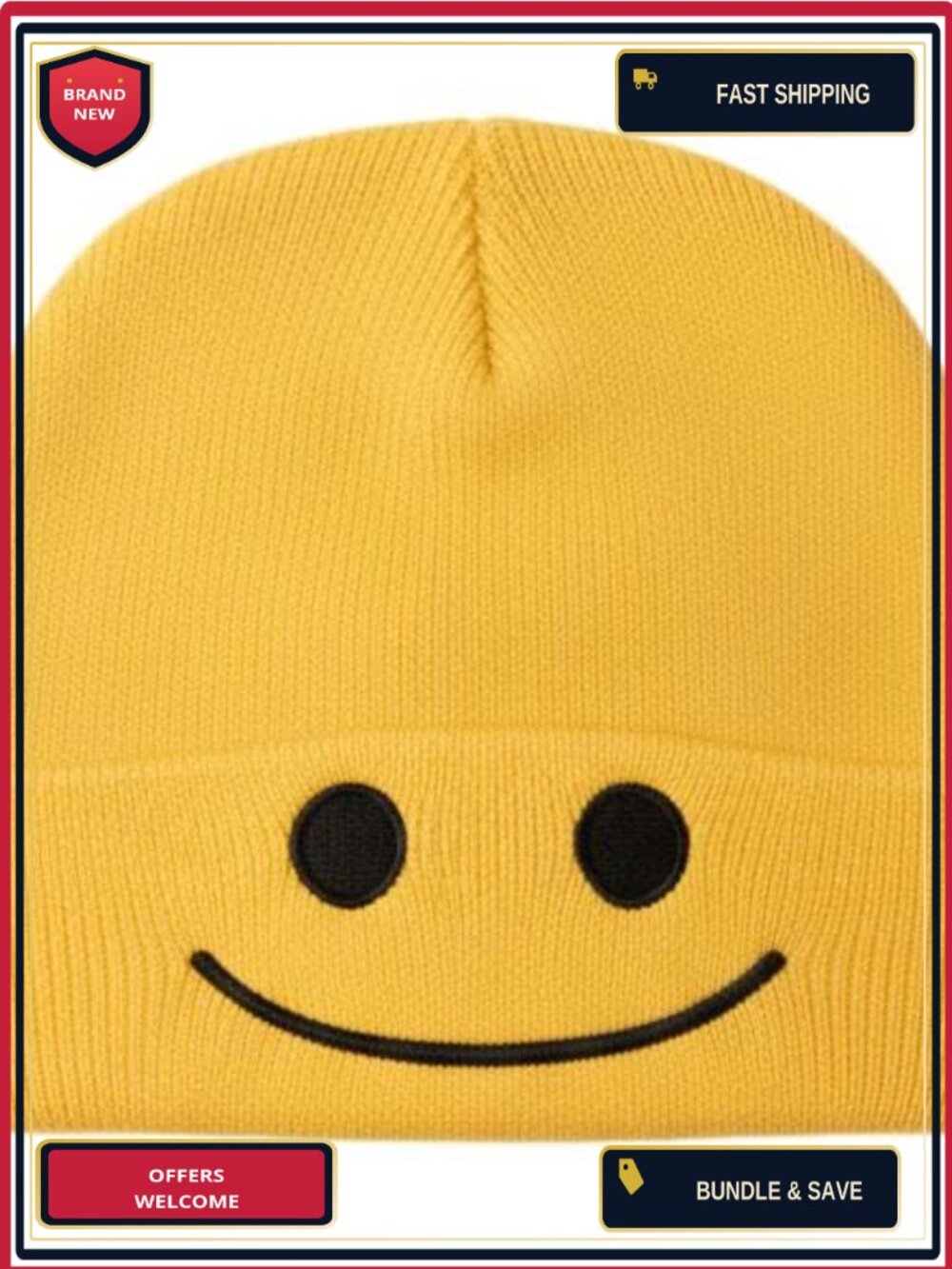 Smiley Face Costume Beanie Hat 100% Polyester One Size Knit Cap